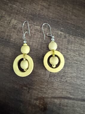 Earrings Yellow Wood Circles